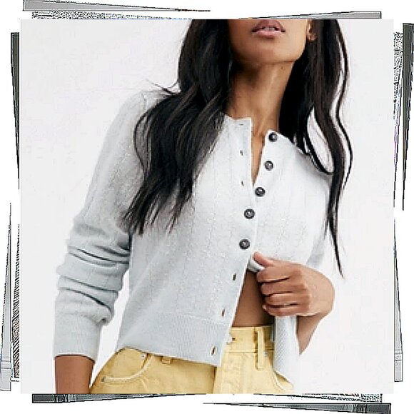 Cropped Baby Blue "Everyday Cashmere Cardi" (XS) by Free People - Picture 1 of 5